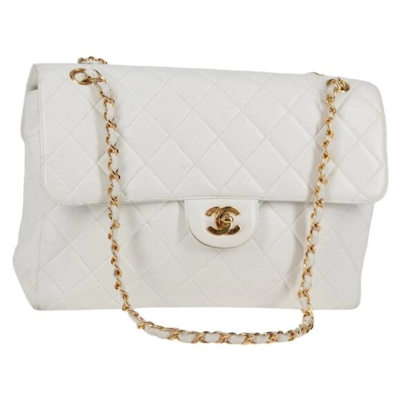 CHANEL Matelasse Double Face Chain Bag Lamb Skin White Gold CC Auth bs17533A - Picture 1 of 16